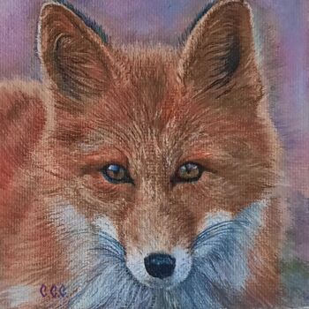 绘画 标题为“Fox" in a frame” 由Sergey Suslov, 原创艺术品, 油 安装在纸板上
