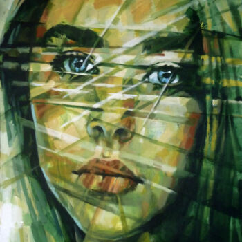 Painting titled "GREEN PORTRAIT 1" by Aleksandr Ilichev, Original Artwork, Acrylic