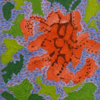Painting titled "Fleur à la dérive" by Richard Aubin, Original Artwork, Acrylic Mounted on Wood Stretcher frame