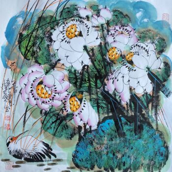 「Fragrance of lotus…」というタイトルの絵画 Dayou Luによって, オリジナルのアートワーク, 顔料