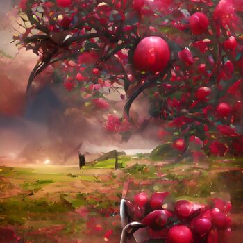 Digital Arts με τίτλο "red apple tree" από Mahesh Tolani, Αυθεντικά έργα τέχνης, Ψηφιακή ζωγραφική