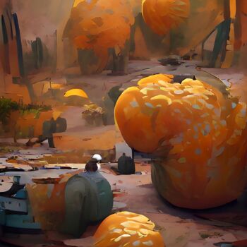 Digital Arts titled "giant orange pumpki…" by Mahesh Tolani, Original Artwork, Digital Painting