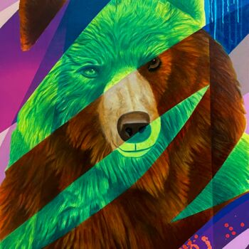 제목이 "Un Ours"인 미술작품 Yannick Aaron로, 원작, 아크릴 나무 들것 프레임에 장착됨