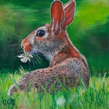 Malarstwo zatytułowany „Bunny, easter" in a…” autorstwa Sergey Suslov, Oryginalna praca, Olej Zamontowany na Karton