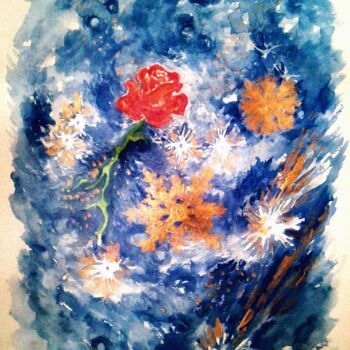 Pintura titulada "Rose. Flame in the…" por Karolina Ingo (Karolina Navi -Ingo), Obra de arte original, Acuarela
