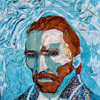 Collages titled "Vincent" by Nèleh, Original Artwork, Fabric Mounted on Wood Stretcher frame