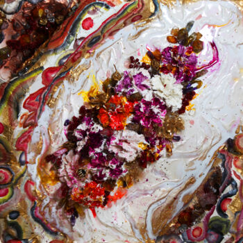 绘画 标题为“Floral Geode Resin…” 由Julia Crystal, 原创艺术品, 树脂 安装在木质担架架上