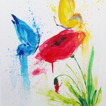 ""Butterflies and po…" başlıklı Tablo Alexandra Lebedenkova tarafından, Orijinal sanat, Suluboya