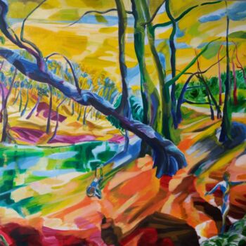 Painting titled "Parc Josaphat 4" by Marc Declercq, Original Artwork, Oil