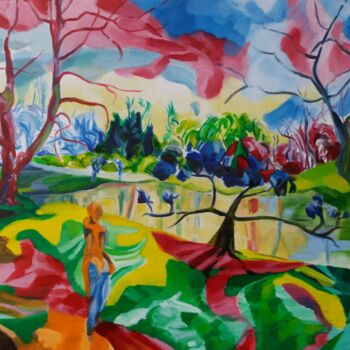 Ζωγραφική με τίτλο "Parc Josaphat 3" από Marc Declercq, Αυθεντικά έργα τέχνης, Λάδι