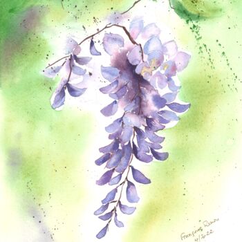 Peinture intitulée "Fleurs de glycine" par Françoise Renou, Œuvre d'art originale, Aquarelle