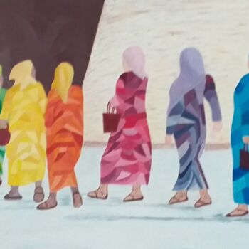 "Femmes d' Ouzbékist…" başlıklı Tablo Roselyne Quinchon/Creff tarafından, Orijinal sanat, Akrilik Ahşap Sedye çerçevesi üzer…