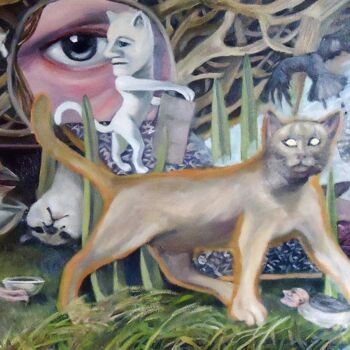 Peinture intitulée "A Cat's Dream" par Douglas Manry, Œuvre d'art originale, Huile
