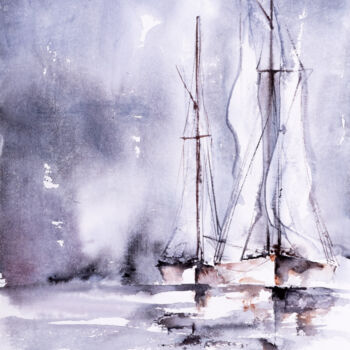 "***Sailing X***" başlıklı Tablo Yuriy Kraft tarafından, Orijinal sanat, Suluboya