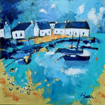 Schilderij getiteld "Village breton" door Patrick Briere, Origineel Kunstwerk, Olie Gemonteerd op Frame voor houten brancard