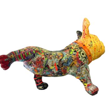 Sculpture titled "Bouledogue qui lève…" by Patricia Ducept (Art'Mony), Original Artwork, Resin