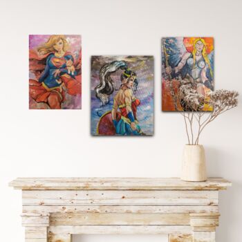Malarstwo zatytułowany „triptych woman” autorstwa Dina Telesheva, Oryginalna praca, Akryl Zamontowany na Karton