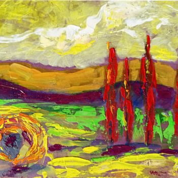 Pittura intitolato "Red Tuscany Landsca…" da Viktoriya Filipchenko, Opera d'arte originale, Olio