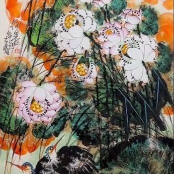 Painting titled "Fragrance of lotus…" by Dayou Lu, Original Artwork, Pigments
