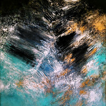 Schilderij getiteld "Coast" door Alexandra Petropoulou, Origineel Kunstwerk, Acryl Gemonteerd op Frame voor houten brancard
