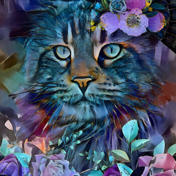 Digitale Kunst mit dem Titel "Lisa Sevilla, cat" von L.Roche, Original-Kunstwerk, Acryl