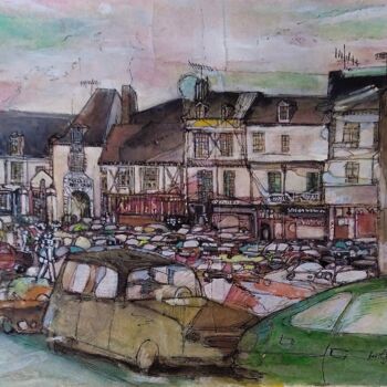 Painting titled "Place de la Trémoil…" by Serge Berthereau, Original Artwork, Watercolor
