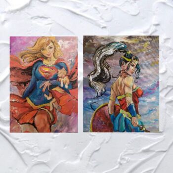 Peinture intitulée "dc comics girls" par Dina Telesheva, Œuvre d'art originale, Acrylique Monté sur Carton