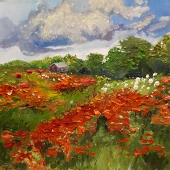 Painting titled "summer day with pop…" by Natalya Yurina, Original Artwork, Oil