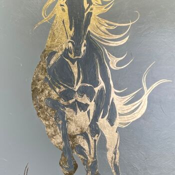 Painting titled "Golden Stallion" by Stacy Boreal, Original Artwork, Acrylic