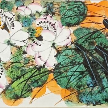 Painting titled "Fragrance of lotus…" by Dayou Lu, Original Artwork, Pigments