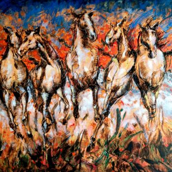 Schilderij getiteld "Dancing in the fire" door Datis Golmakani, Origineel Kunstwerk, Acryl