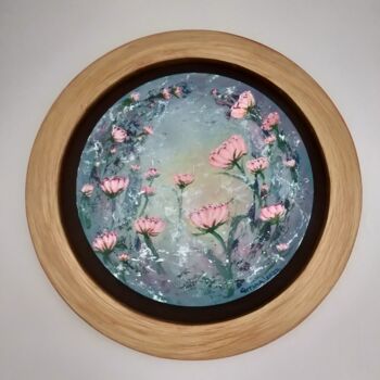 Painting titled "Romantic Peonies" by Gitika Singh, Original Artwork, Acrylic Mounted on Wood Panel