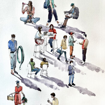 Peinture intitulée "Community" par Bogdan Shiptenko, Œuvre d'art originale, Aquarelle