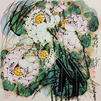 「Sense the Lotus 品荷…」というタイトルの絵画 Dayou Luによって, オリジナルのアートワーク, 顔料