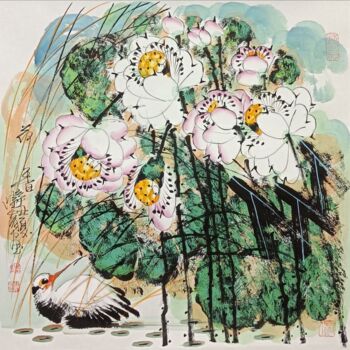 Painting titled "Fragrance of lotus…" by Dayou Lu, Original Artwork, Pigments