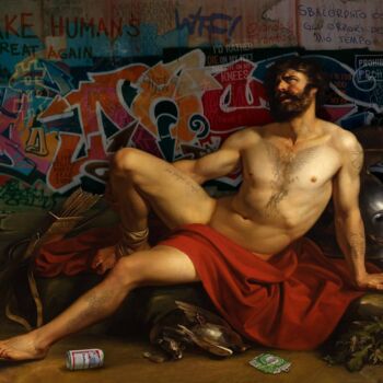 Painting titled "MAKE HUMANS GREAT A…" by Marco Battaglini, Original Artwork, Airbrush