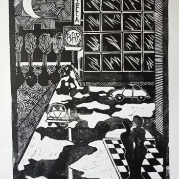 "Stella Bar" başlıklı Baskıresim Karel Liefooghe tarafından, Orijinal sanat, Linocut