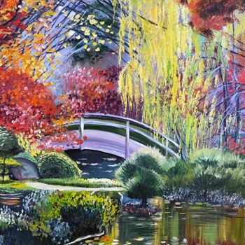 Peinture intitulée "Japanese bridge" par Anna Pavlovich-Naneva, Œuvre d'art originale, Huile Monté sur Châssis en bois