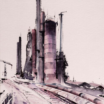 「***Industrial lands…」というタイトルの絵画 Yuriy Kraftによって, オリジナルのアートワーク, 水彩画