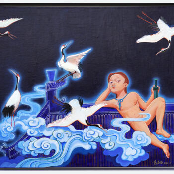 Ζωγραφική με τίτλο "卧听（Listening In The…" από Zhao Yongchang, Αυθεντικά έργα τέχνης, Ακρυλικό Τοποθετήθηκε στο Ξύλινο φορείο…