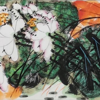Ζωγραφική με τίτλο "Fragrance of lotus…" από Dayou Lu, Αυθεντικά έργα τέχνης, Χρωστικές ουσίες