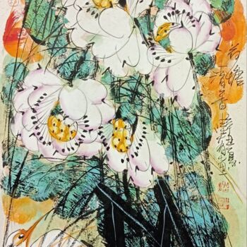 Painting titled "Fragrance of lotus…" by Dayou Lu, Original Artwork, Pigments