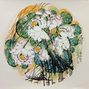 Peinture intitulée "Sense the Lotus 品荷…" par Dayou Lu, Œuvre d'art originale, Pigments