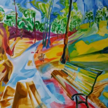 Peinture intitulée "Parc Josaphat 5" par Marc Declercq, Œuvre d'art originale, Huile