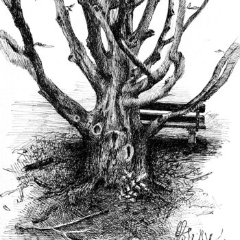 제목이 "Birds' tree"인 그림 Natasha Sokolnikova로, 원작, 잉크