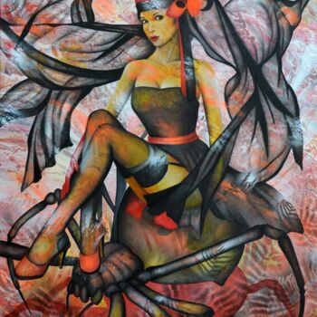Peinture intitulée "la veuve noire" par Jeannette Guichard-Bunel, Œuvre d'art originale, Huile Monté sur Châssis en bois