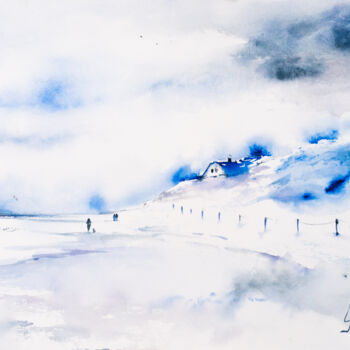 Schilderij getiteld "***Winter House***" door Yuriy Kraft, Origineel Kunstwerk, Aquarel