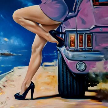 Peinture intitulée ",,Girl & Mustang,," par Vadim Kovalev, Œuvre d'art originale, Huile