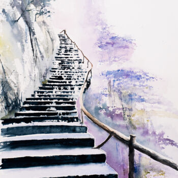 绘画 标题为“***Stairway***” 由Yuriy Kraft, 原创艺术品, 水彩