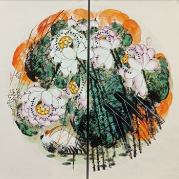 Painting titled "Fragrance of lotus…" by Dayou Lu, Original Artwork, Pigments